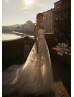 Strapless Ivory Floral Lace Tulle Wedding Dress